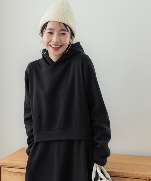 coca（coca）（コカ）の「ふわりードッキングワンピース（ワンピース・レディース・ブラック/グレー・L/M）」の4枚目の写真