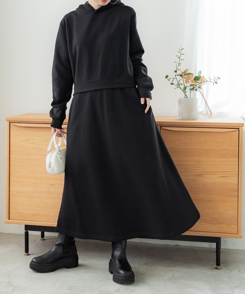 coca（coca）（コカ）の「ふわりードッキングワンピース（ワンピース・レディース・ブラック/グレー・L/M）」の3枚目の写真