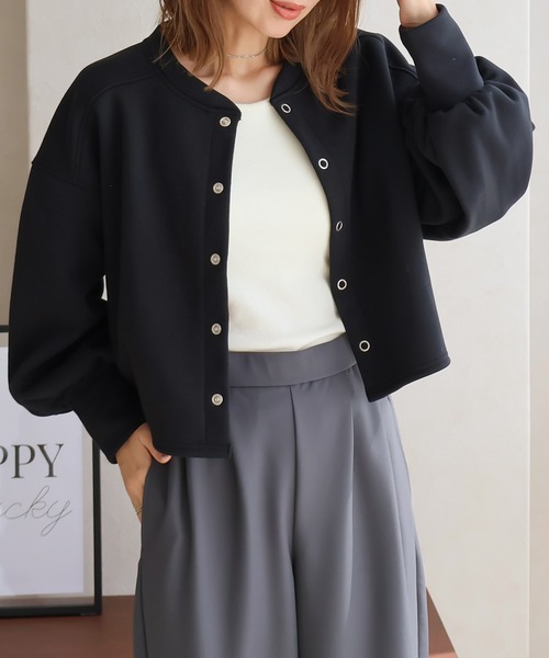 Social GIRL(ソーシャルガール)の「裏起毛スウェットショートカーデ(カーディガン/ボレロ・レディース・ブラック/アイボリー・M)」の6枚目の写真