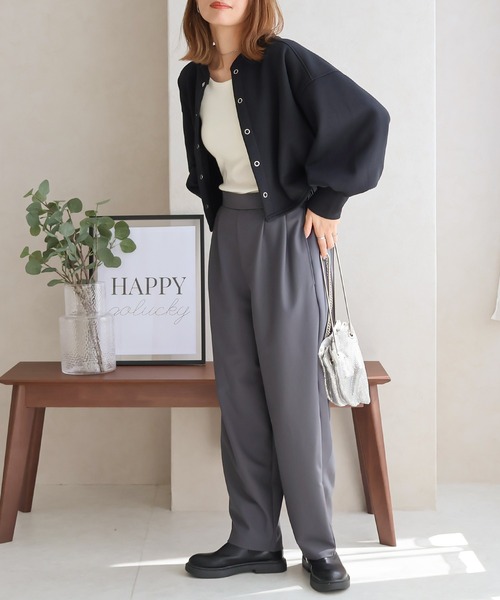 Social GIRL(ソーシャルガール)の「裏起毛スウェットショートカーデ(カーディガン/ボレロ・レディース・ブラック/アイボリー・M)」の7枚目の写真