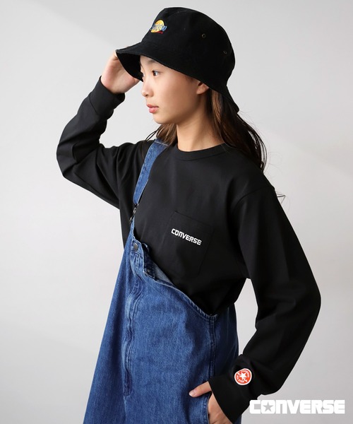 CONVERSE（コンバース）の「CONVERSE刺繍ロゴロンT（Tシャツ/カットソー・キッズ・オフホワイト/杢グレー/ブラック・140/130/160/150）」の2枚目の写真