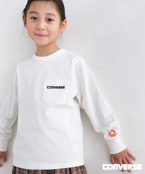 CONVERSE（コンバース）の「CONVERSE刺繍ロゴロンT（Tシャツ/カットソー・キッズ・オフホワイト/杢グレー/ブラック・140/130/160/150）」の4枚目の写真
