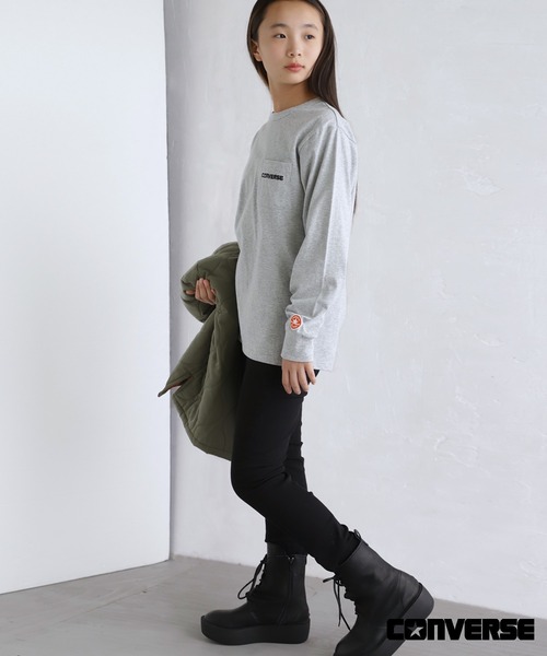 CONVERSE（コンバース）の「CONVERSE刺繍ロゴロンT（Tシャツ/カットソー・キッズ・オフホワイト/杢グレー/ブラック・140/130/160/150）」の20枚目の写真