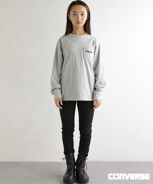 CONVERSE（コンバース）の「CONVERSE刺繍ロゴロンT（Tシャツ/カットソー・キッズ・オフホワイト/杢グレー/ブラック・140/130/160/150）」の22枚目の写真