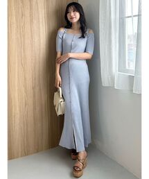 MERCURYDUO | 2WAYナローストラップ釦付きニットワンピース(ワンピース)