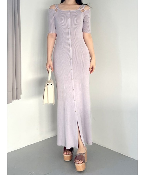 MERCURYDUO(マーキュリーデュオ)の「2WAYナローストラップ釦付きニットワンピース(ワンピース・レディース・ライトブルー/ラベンダー/ネイビー・SMALL/MEDIUM)」の3枚目の写真