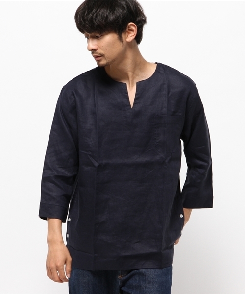 WEGO（ウィゴー）の「WEGO/リネンプルオーバーシャツ（シャツ/ブラウス・メンズ・ネイビー/ホワイト・LARGE/MEDIUM）」の12枚目の写真