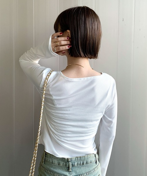 SHEPP（シープ）の「シャーリング レーススクエアネックリボンロンT（Tシャツ/カットソー・レディース・ホワイト・S/L/M）」の18枚目の写真