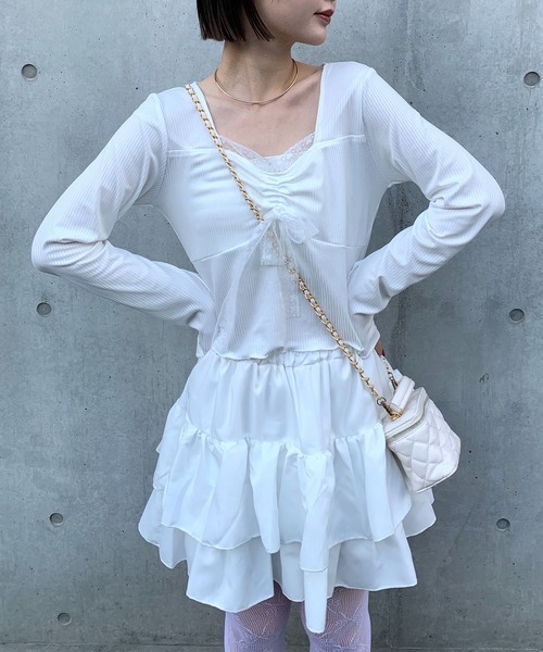 SHEPP（シープ）の「シャーリング レーススクエアネックリボンロンT（Tシャツ/カットソー・レディース・ホワイト・S/L/M）」の15枚目の写真