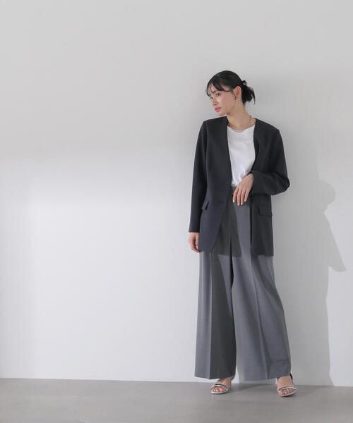 NATURAL BEAUTY BASIC（ナチュラルビューティーベーシック）の「◇ノーカラーボクシージャケット（ノーカラージャケット・レディース・ブラック/ベージュ・FREE）」の7枚目の写真