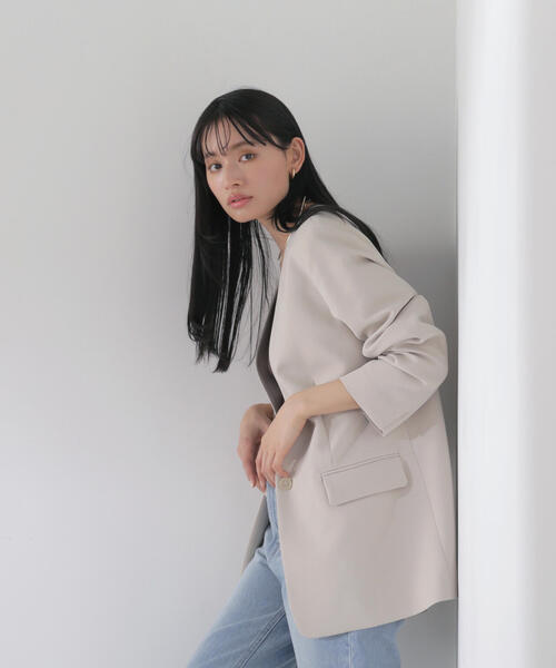 NATURAL BEAUTY BASIC（ナチュラルビューティーベーシック）の「◇ノーカラーボクシージャケット（ノーカラージャケット・レディース・ブラック/ベージュ・FREE）」の10枚目の写真
