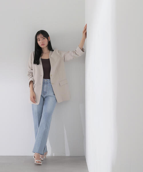 NATURAL BEAUTY BASIC（ナチュラルビューティーベーシック）の「◇ノーカラーボクシージャケット（ノーカラージャケット・レディース・ブラック/ベージュ・FREE）」の11枚目の写真