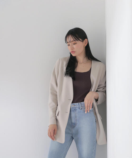 NATURAL BEAUTY BASIC（ナチュラルビューティーベーシック）の「◇ノーカラーボクシージャケット（ノーカラージャケット・レディース・ブラック/ベージュ・FREE）」の12枚目の写真