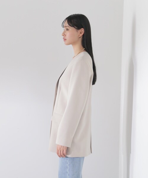 NATURAL BEAUTY BASIC（ナチュラルビューティーベーシック）の「◇ノーカラーボクシージャケット（ノーカラージャケット・レディース・ブラック/ベージュ・FREE）」の14枚目の写真