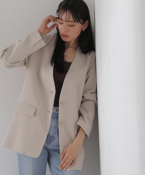 NATURAL BEAUTY BASIC（ナチュラルビューティーベーシック）の「◇ノーカラーボクシージャケット（ノーカラージャケット・レディース・ブラック/ベージュ・FREE）」の22枚目の写真