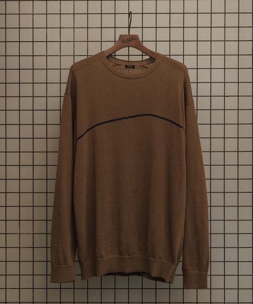 WILD LIFE TAILOR Adam et Rope'(ワイルドテーラーアダムエロペ )の「【WILD LIFE TAILOR】 ウォッシュドリネン ルーズ ラインニット(ニット/セーター・メンズ・キャメル/ブラック・L/M/XL)」の2枚目の写真