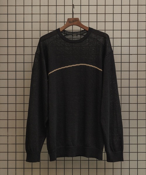 WILD LIFE TAILOR Adam et Rope'(ワイルドテーラーアダムエロペ )の「【WILD LIFE TAILOR】 ウォッシュドリネン ルーズ ラインニット(ニット/セーター・メンズ・キャメル/ブラック・L/M/XL)」の1枚目の写真