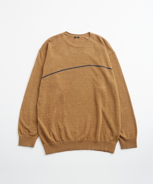 WILD LIFE TAILOR Adam et Rope'(ワイルドテーラーアダムエロペ )の「【WILD LIFE TAILOR】 ウォッシュドリネン ルーズ ラインニット(ニット/セーター・メンズ・キャメル/ブラック・L/M/XL)」の3枚目の写真