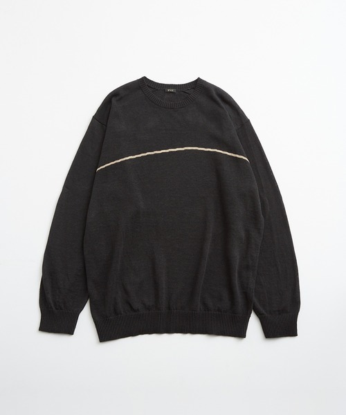 WILD LIFE TAILOR Adam et Rope'(ワイルドテーラーアダムエロペ )の「【WILD LIFE TAILOR】 ウォッシュドリネン ルーズ ラインニット(ニット/セーター・メンズ・キャメル/ブラック・L/M/XL)」の4枚目の写真