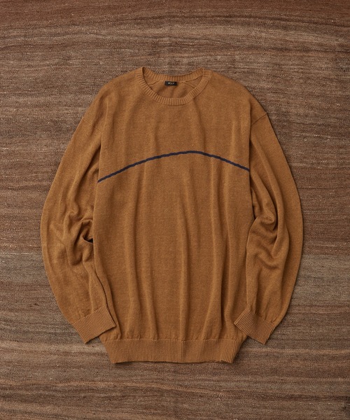 WILD LIFE TAILOR Adam et Rope'(ワイルドテーラーアダムエロペ )の「【WILD LIFE TAILOR】 ウォッシュドリネン ルーズ ラインニット(ニット/セーター・メンズ・キャメル/ブラック・L/M/XL)」の7枚目の写真