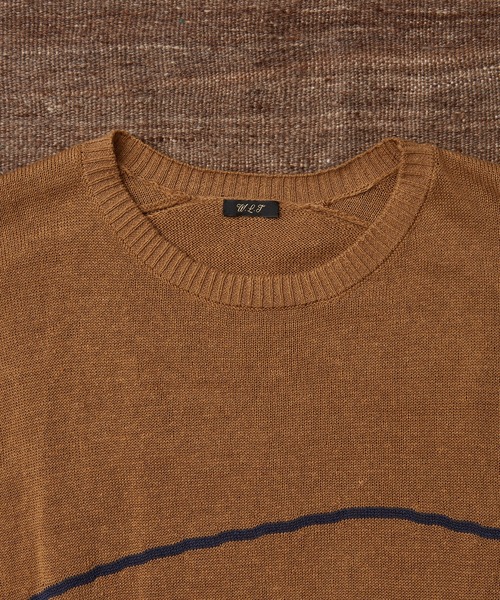 WILD LIFE TAILOR Adam et Rope'(ワイルドテーラーアダムエロペ )の「【WILD LIFE TAILOR】 ウォッシュドリネン ルーズ ラインニット(ニット/セーター・メンズ・キャメル/ブラック・L/M/XL)」の8枚目の写真