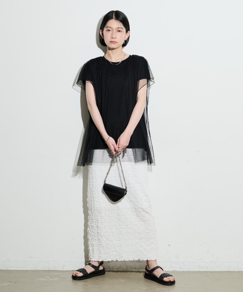 Shelly island（シェリーアイランド）の「チュールレイヤードTEE（Tシャツ/カットソー・レディース・ブラック/ホワイト・FREE）」の12枚目の写真