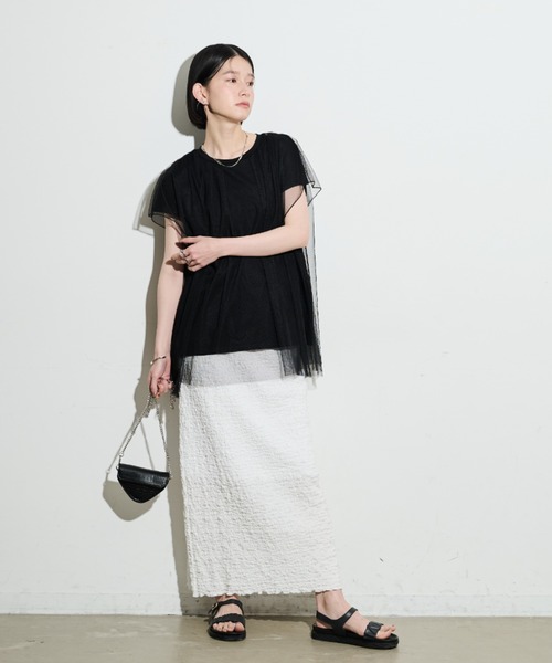 Shelly island（シェリーアイランド）の「チュールレイヤードTEE（Tシャツ/カットソー・レディース・ブラック/ホワイト・FREE）」の13枚目の写真