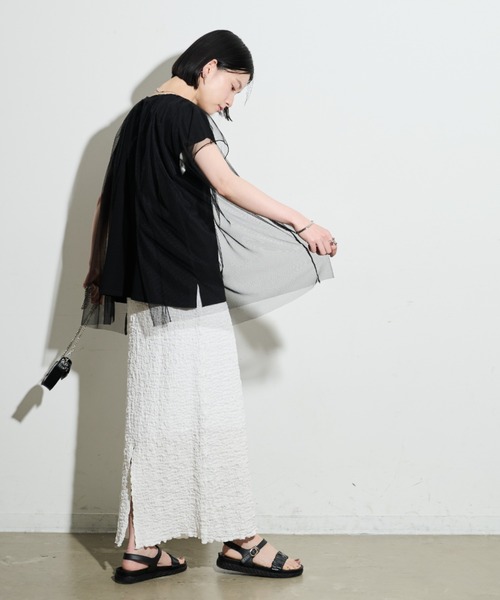 Shelly island（シェリーアイランド）の「チュールレイヤードTEE（Tシャツ/カットソー・レディース・ブラック/ホワイト・FREE）」の14枚目の写真