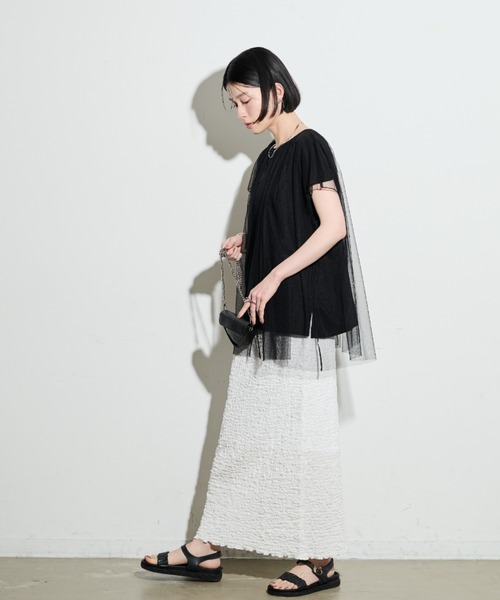 Shelly island（シェリーアイランド）の「チュールレイヤードTEE（Tシャツ/カットソー・レディース・ブラック/ホワイト・FREE）」の15枚目の写真