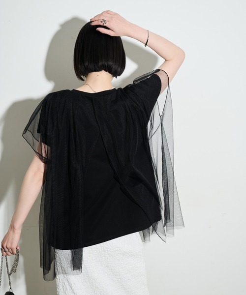 Shelly island（シェリーアイランド）の「チュールレイヤードTEE（Tシャツ/カットソー・レディース・ブラック/ホワイト・FREE）」の11枚目の写真