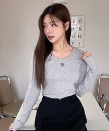 A'GEM/9 × .kom 『muah muah/ムーアムーア』 STITCH U-NECK COTTON SPAN LONG SLEEVE/Uネック ステッチ 長袖Tシャツ