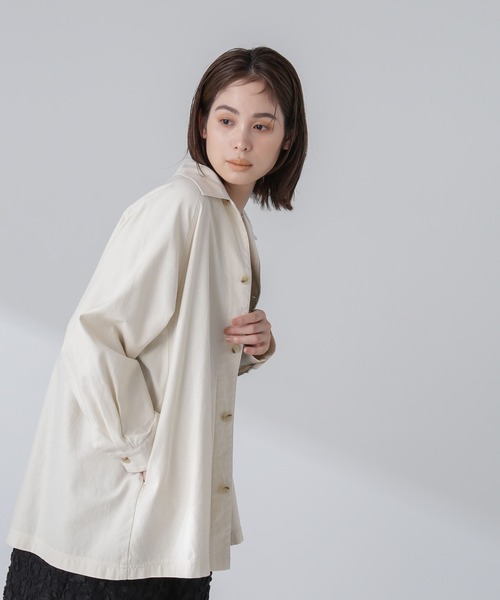 NANO universe（ナノユニバース）の「コットンシャツジャケット（シャツ/ブラウス・レディース・アイボリー/ライトカーキ・S/M）」の3枚目の写真