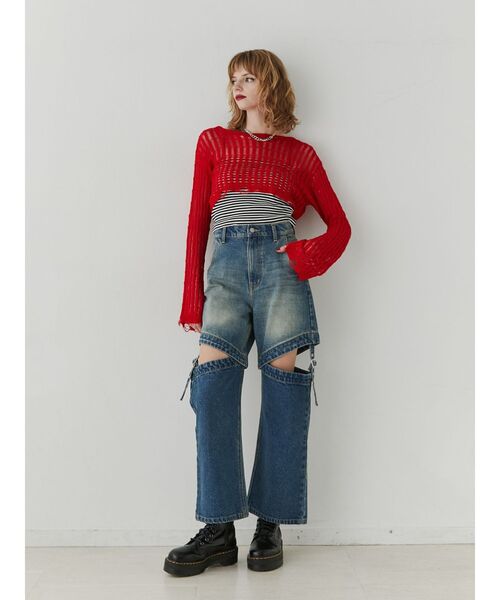 jouetie（ジュエティ）の「クロップドメッシュニット（ニット/セーター・レディース・レッド/ブラック/ピンク/アイボリー・MEDIUM）」の9枚目の写真