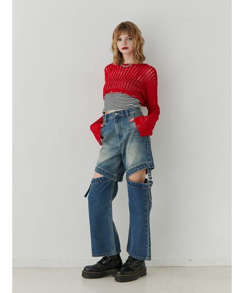 jouetie（ジュエティ）の「クロップドメッシュニット（ニット/セーター・レディース・レッド/ブラック/ピンク/アイボリー・MEDIUM）」の10枚目の写真