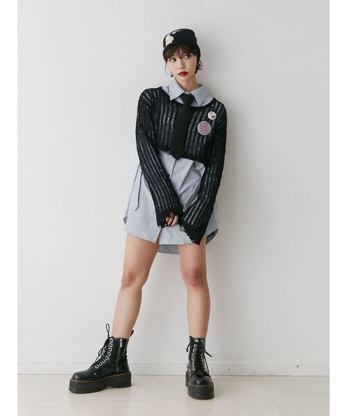 jouetie（ジュエティ）の「クロップドメッシュニット（ニット/セーター・レディース・レッド/ブラック/ピンク/アイボリー・MEDIUM）」の13枚目の写真