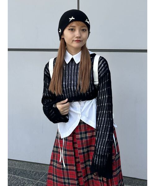 jouetie（ジュエティ）の「クロップドメッシュニット（ニット/セーター・レディース・レッド/ブラック/ピンク/アイボリー・MEDIUM）」の16枚目の写真