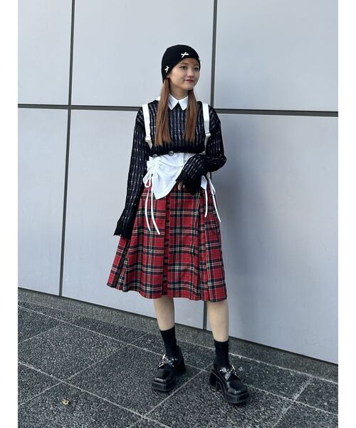 jouetie（ジュエティ）の「クロップドメッシュニット（ニット/セーター・レディース・レッド/ブラック/ピンク/アイボリー・MEDIUM）」の17枚目の写真