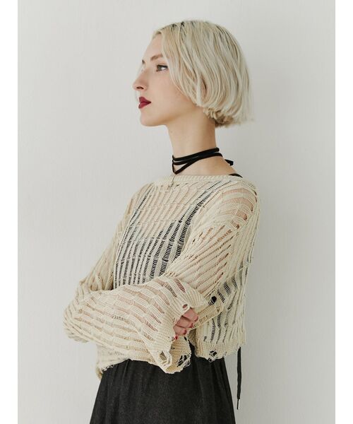 jouetie（ジュエティ）の「クロップドメッシュニット（ニット/セーター・レディース・レッド/ブラック/ピンク/アイボリー・MEDIUM）」の19枚目の写真