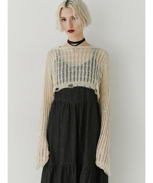 jouetie（ジュエティ）の「クロップドメッシュニット（ニット/セーター・レディース・レッド/ブラック/ピンク/アイボリー・MEDIUM）」の20枚目の写真