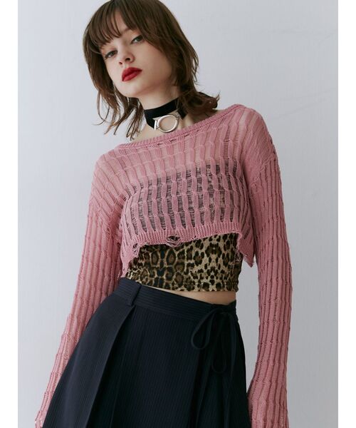 jouetie（ジュエティ）の「クロップドメッシュニット（ニット/セーター・レディース・レッド/ブラック/ピンク/アイボリー・MEDIUM）」の3枚目の写真