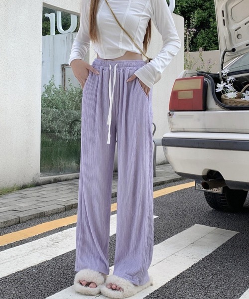 Miniministore(ミニミニストア)の「セミワイドパンツハイウエストロングパンツ(その他パンツ・レディース・ブラック/アイボリー/ラベンダー/ピンク・FREE)」の4枚目の写真