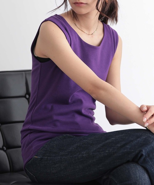 and it_（アンドイット）の「[日本製]凄く透けない大人カワイイクルーネックタンクトップ（タンクトップ・レディース・ベージュ/チャコール/ブラック/クリーム/オフホワイト/キャメル/ライトグレー/ブルーグリーン/カーキ/ブラウン系/チョコ/ラベンダー/パープル/ブルー系/ロイヤルブルー/カーキ系・FREE）」の14枚目の写真