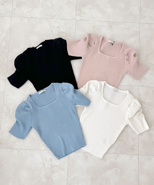 Julia Boutique（ジュリアブティック）の「スクエアネックパワショルニットトップス/24015（ニット/セーター・レディース・ブラック/ブルー/ホワイト/ピンク・ONE）」の17枚目の写真