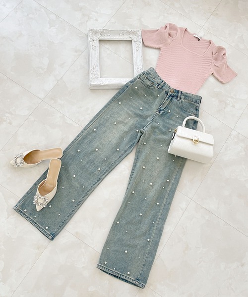 Julia Boutique（ジュリアブティック）の「スクエアネックパワショルニットトップス/24015（ニット/セーター・レディース・ブラック/ブルー/ホワイト/ピンク・ONE）」の16枚目の写真