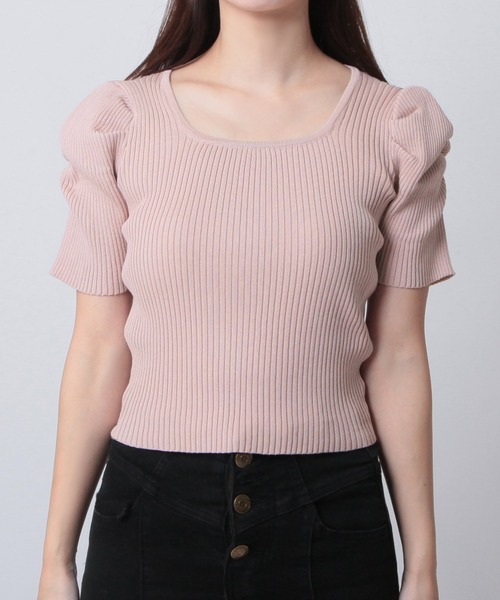 Julia Boutique（ジュリアブティック）の「スクエアネックパワショルニットトップス/24015（ニット/セーター・レディース・ブラック/ブルー/ホワイト/ピンク・ONE）」の14枚目の写真