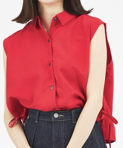 abahouse mavie(アバハウスマヴィ)の「【セットアップ対応】レーヨンリネンノースリーブシャツ(シャツ/ブラウス・レディース・カーキ/ブラック/レッド/ベージュ・フリー)」の4枚目の写真