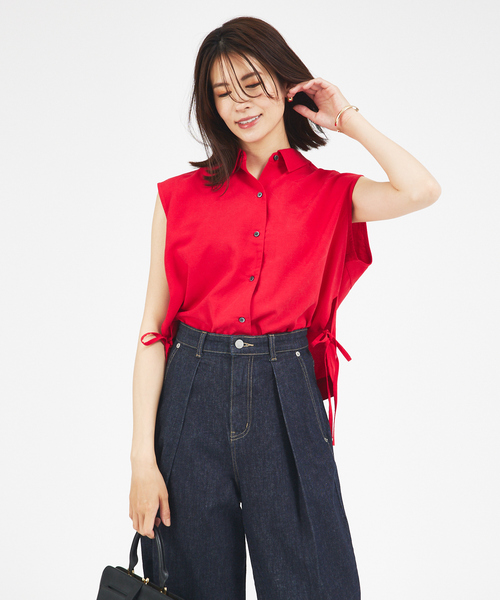 abahouse mavie(アバハウスマヴィ)の「【セットアップ対応】レーヨンリネンノースリーブシャツ(シャツ/ブラウス・レディース・カーキ/ブラック/レッド/ベージュ・フリー)」の11枚目の写真