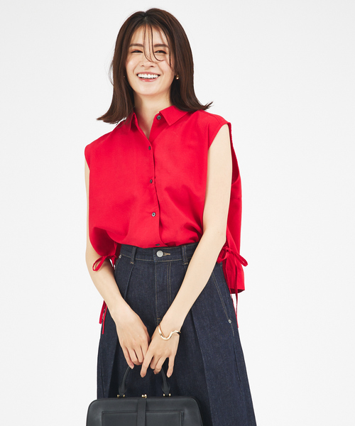 abahouse mavie(アバハウスマヴィ)の「【セットアップ対応】レーヨンリネンノースリーブシャツ(シャツ/ブラウス・レディース・カーキ/ブラック/レッド/ベージュ・フリー)」の12枚目の写真
