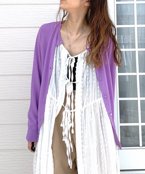 Q（キュー）の「UVクルーカーデ（カーディガン/ボレロ・レディース・グリーン系/ホワイト/ラベンダー・MEDIUM）」の8枚目の写真