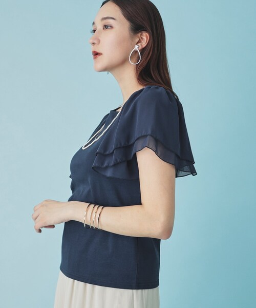 Sunauna(スーナウーナ)の「◆【接触冷感/日本製】シフォンスリーブカットソー(Tシャツ/カットソー・レディース・オフホワイト/ブラック/ブルー系その他/ライトパープル/グリーン系・40/38/36)」の4枚目の写真